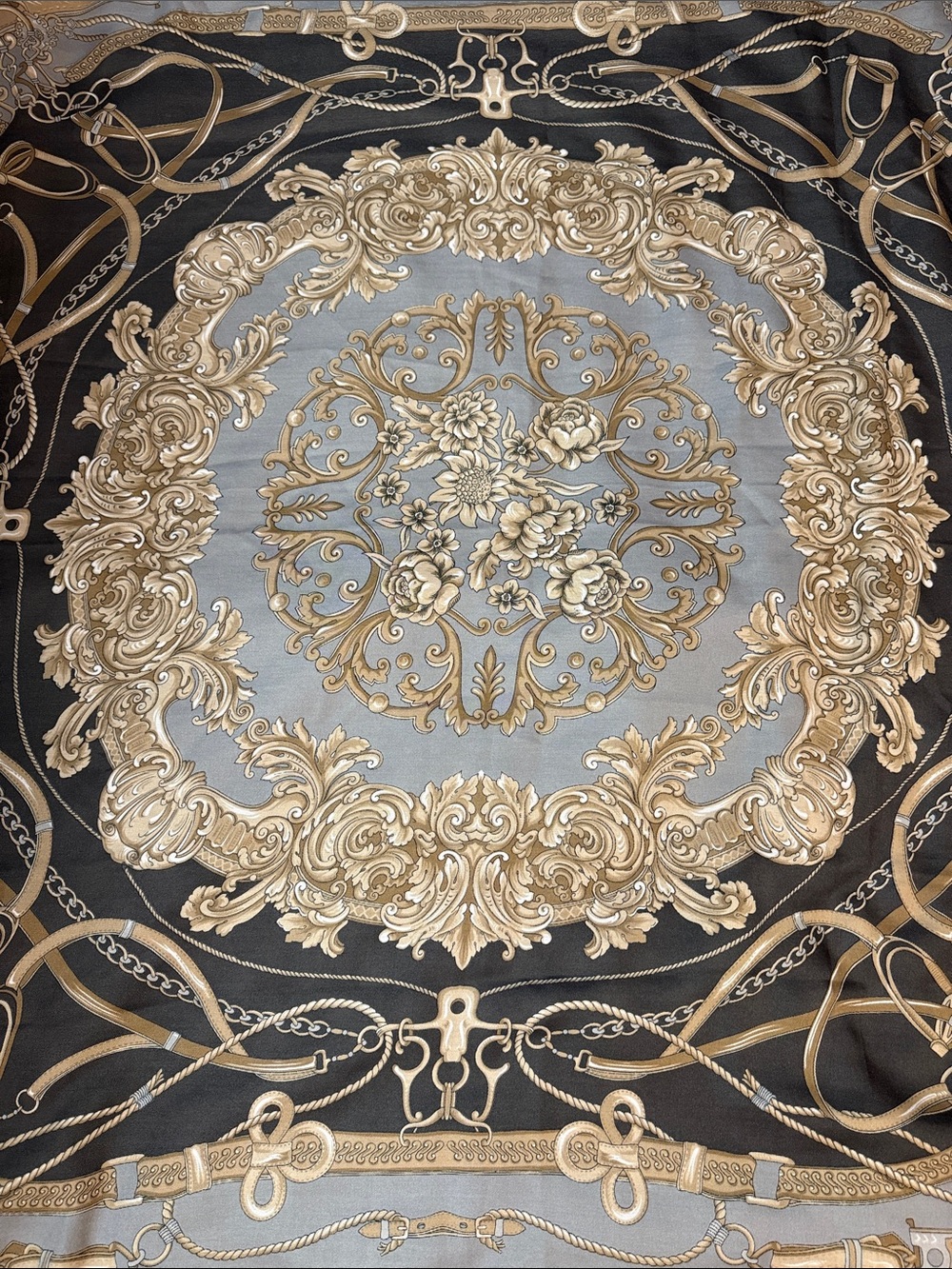 Ornate Gold & Gray Baroque Scarf